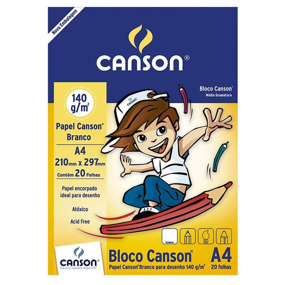 Bloco desenho branco A4 140g - com 20 folhas - Canson