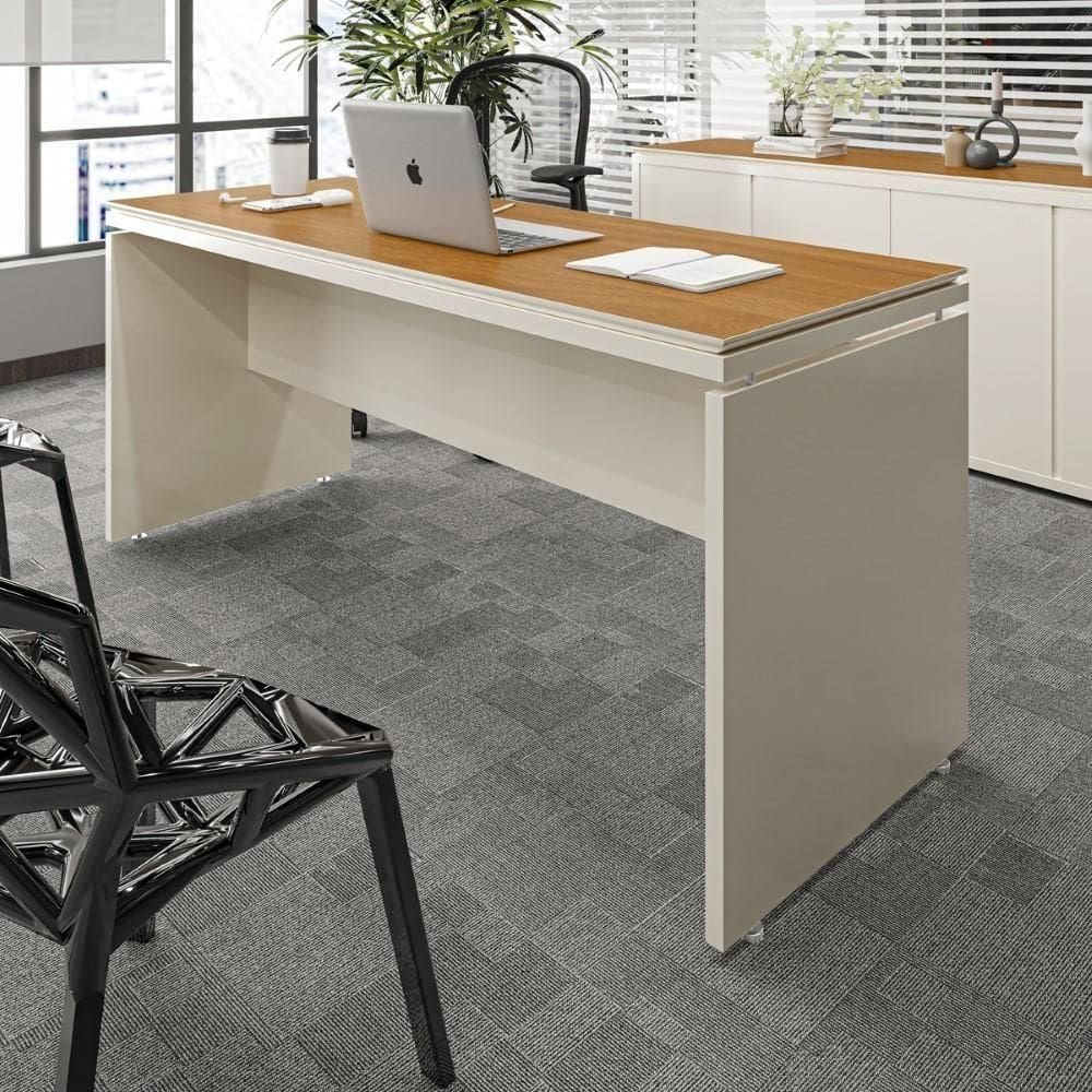 Mesa Para Escritório Com Tampo Duplo 25mm Tundra - Off White E Cedro