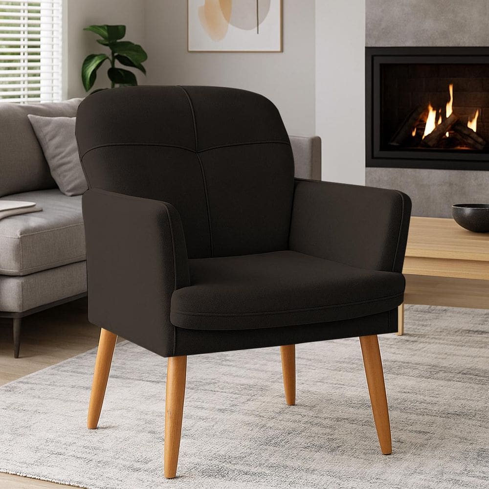 Poltrona Milli com Pés Palito em Madeira Eucalipto Marrom