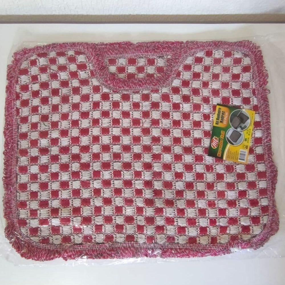 Kit 3 Peças De Tapete Banheiro Algodão 100% Tamanho 50x40cm Para Piso Chão Estampado E Liso Vermelho Liso