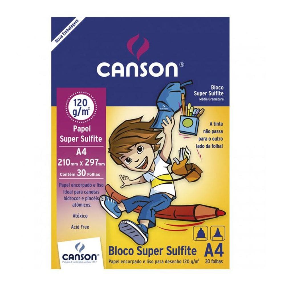 Bloco desenho super sulfite A4 120g com 30 folhas Canson