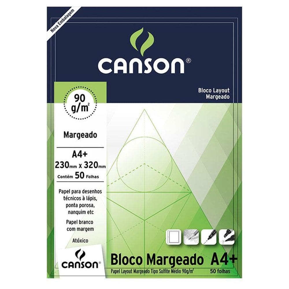 Bloco layout margeado A4+ 90g com 50 folhas Canson