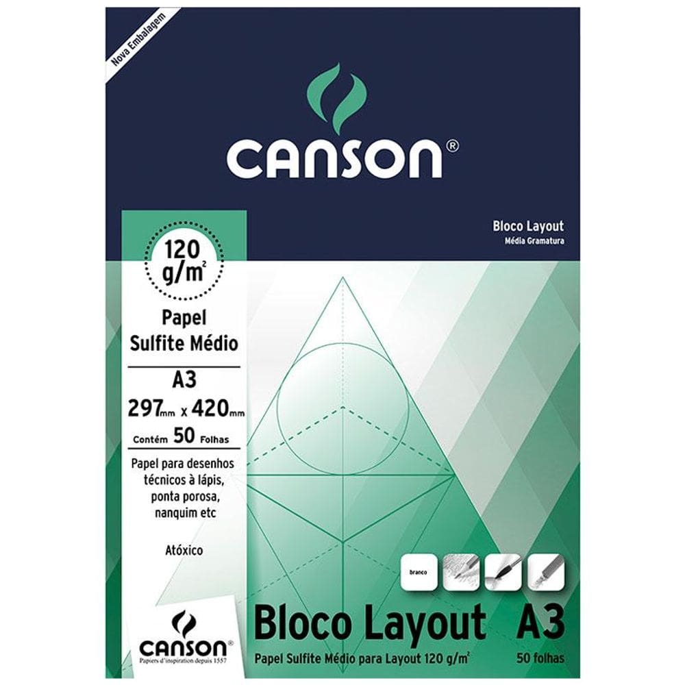 Bloco layout liso A3 120g com 50 folhas Canson