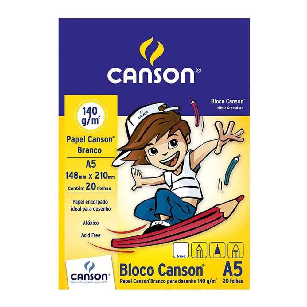 Bloco desenho branco A5 140g - com 20 folhas - Canson