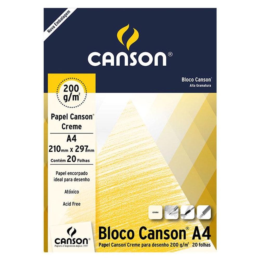Bloco desenho creme A4 200g com 20 folhas Canson