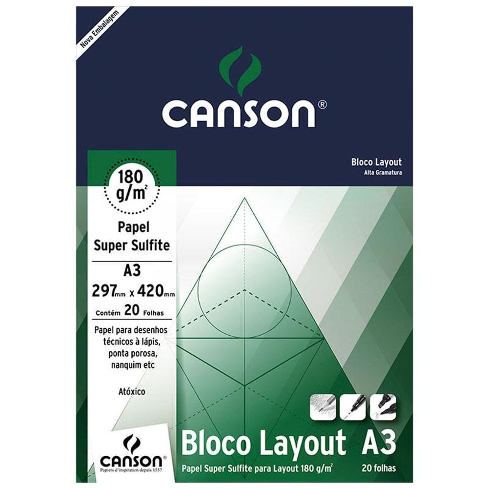 Bloco layout liso A3 180g com 20 folhas Canson