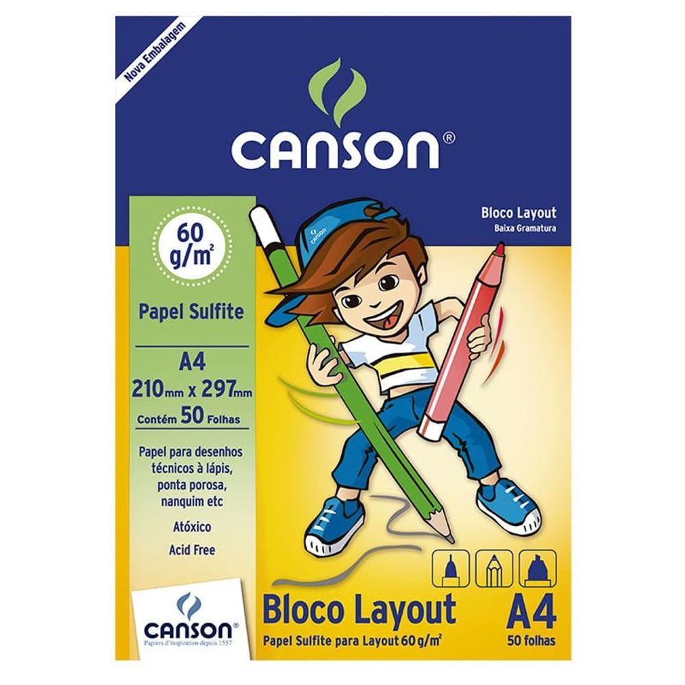 Bloco layout liso A4 60g - com 50 folhas - Canson