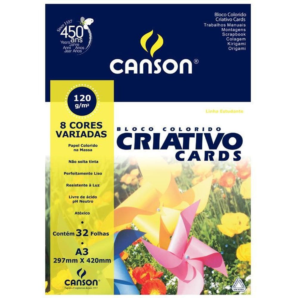 Bloco Criativo Cards A3 8 cores 120 grs 32 fls Canson
