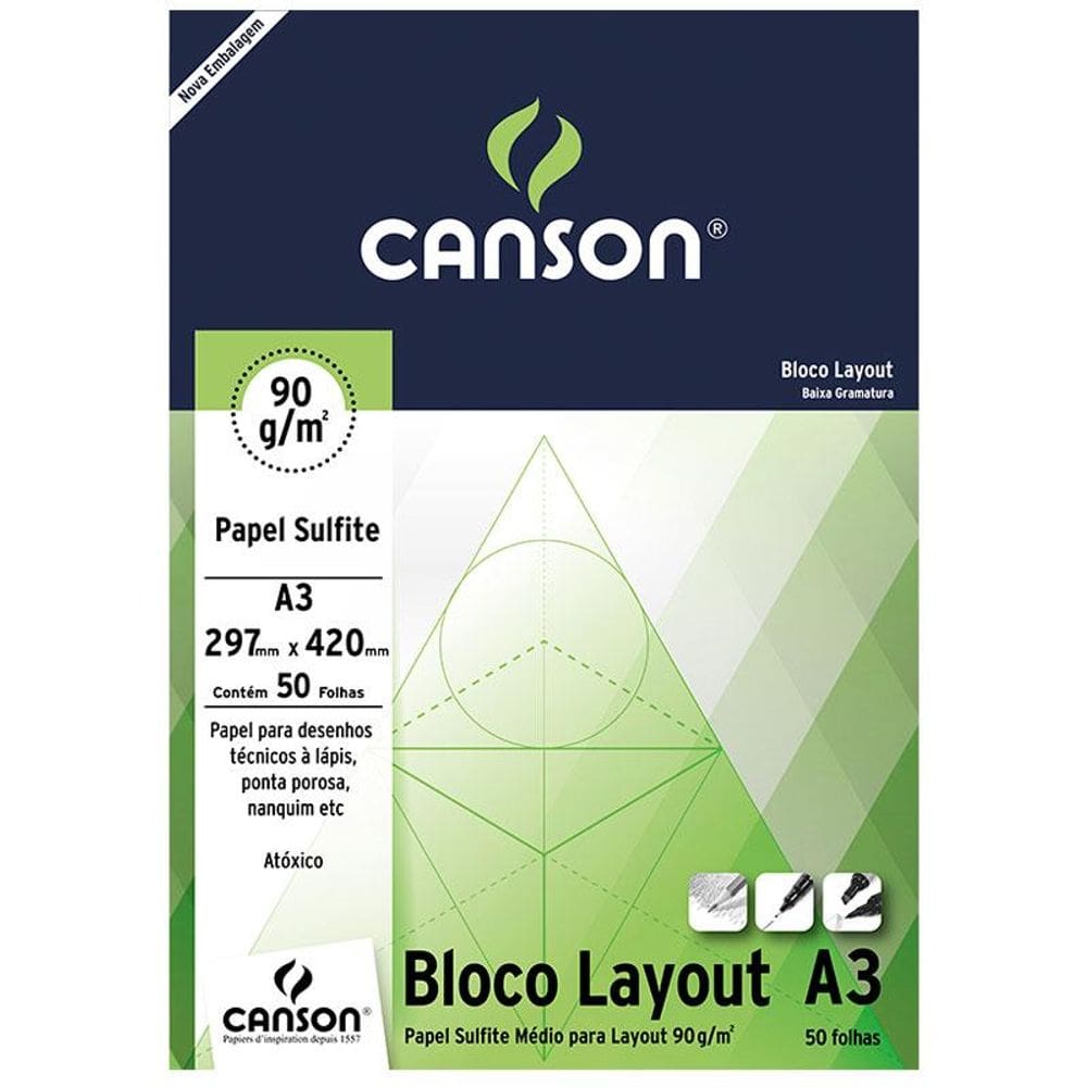 Bloco layout liso A3 90g com 50 folhas Canson