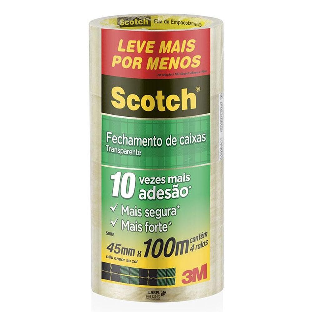 Fita para embalagem transparente 45mmX100m 4 rolos 5802 - 3M