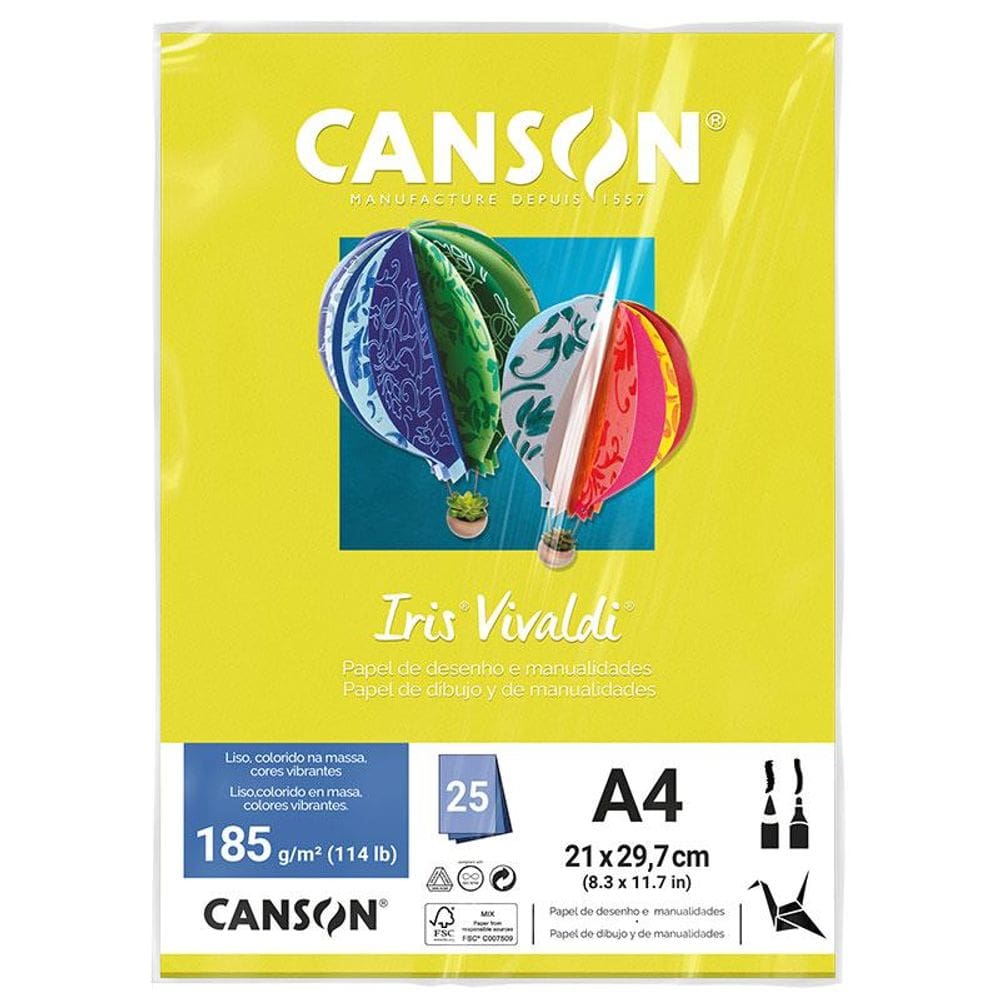 Papel Color Vivaldi A4 185g Amarelo Canário c/ 25 fls Canson