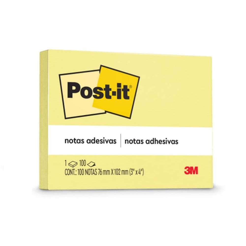 Bloco de notas adesivas Post it amarelo 76x102mm 100 fls 3M