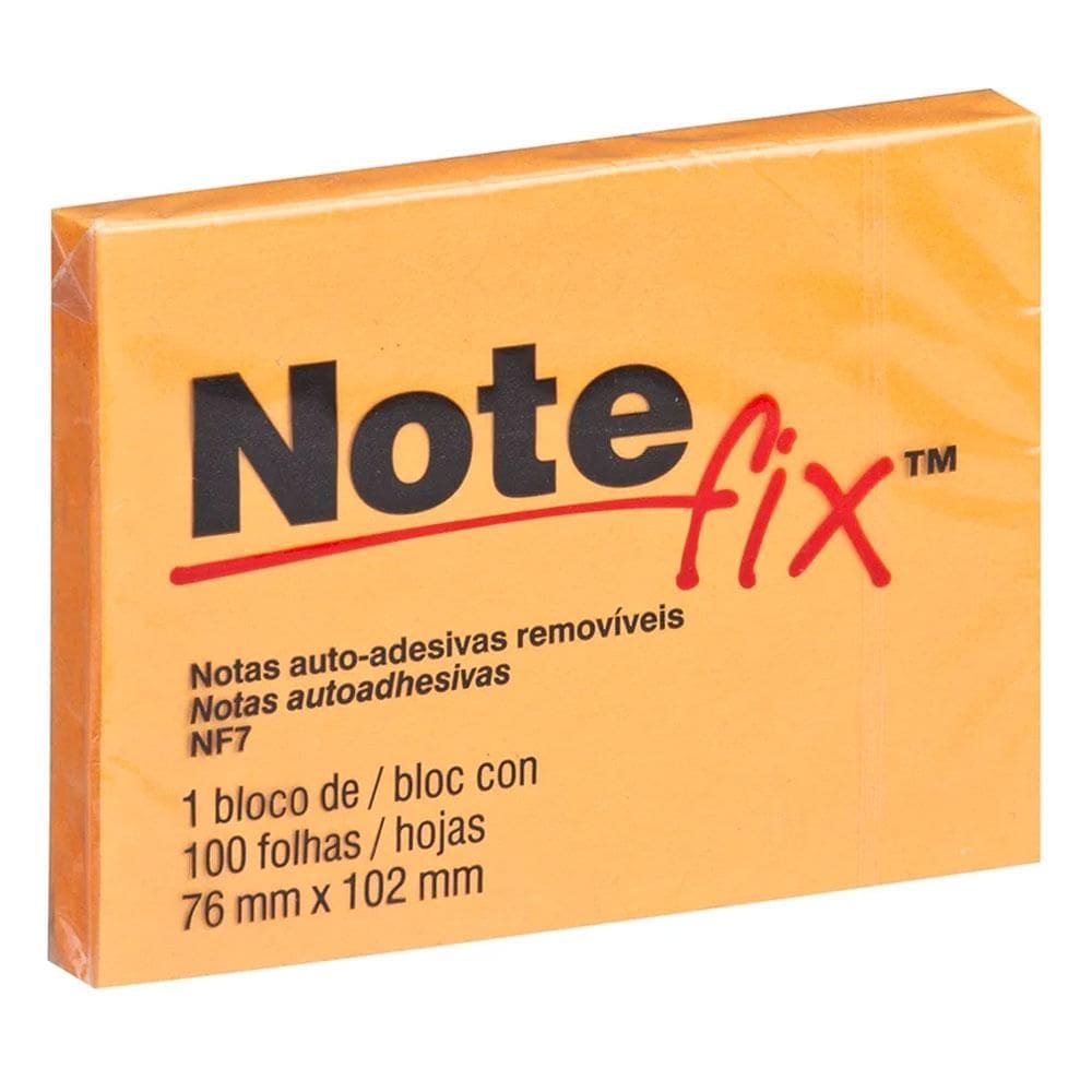 Bloco de notas adesivas Notefix Laranja 76x102mm 100fls 3M