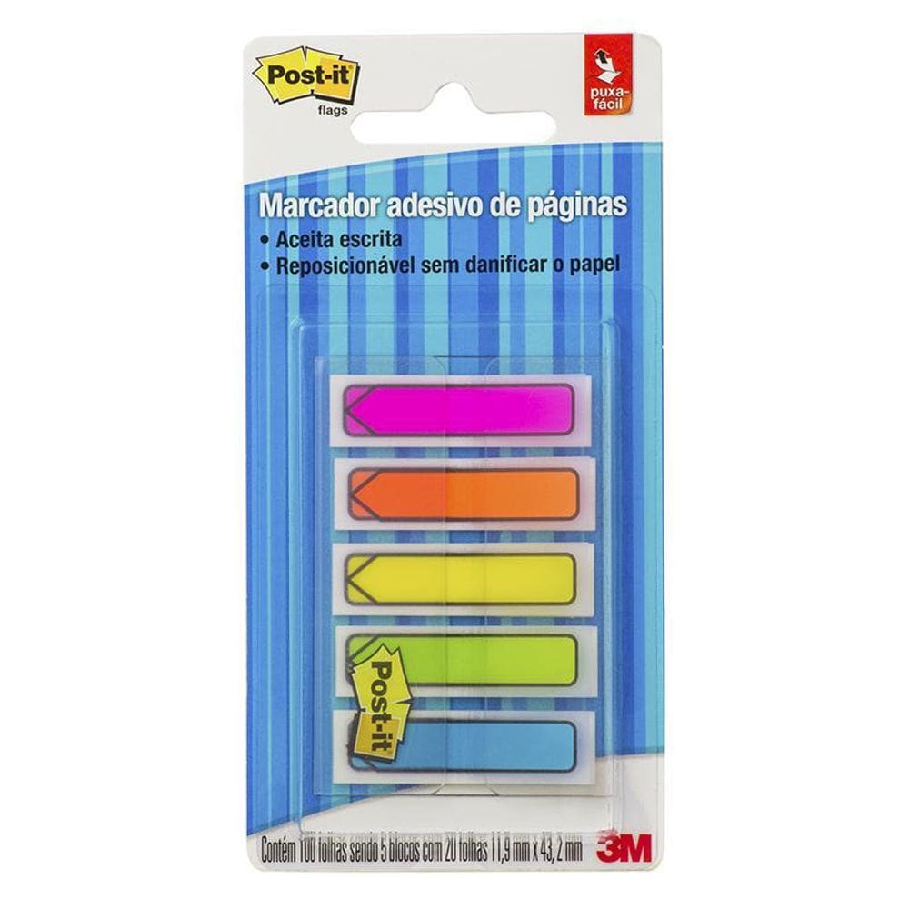 Post It tape flags setas 5 cores neon com 100 fls 3M