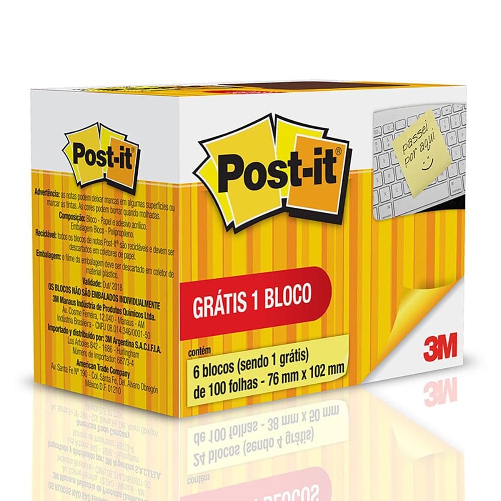 Bloco Post It 657 amarelo 100 fls leve 6pague5 3M