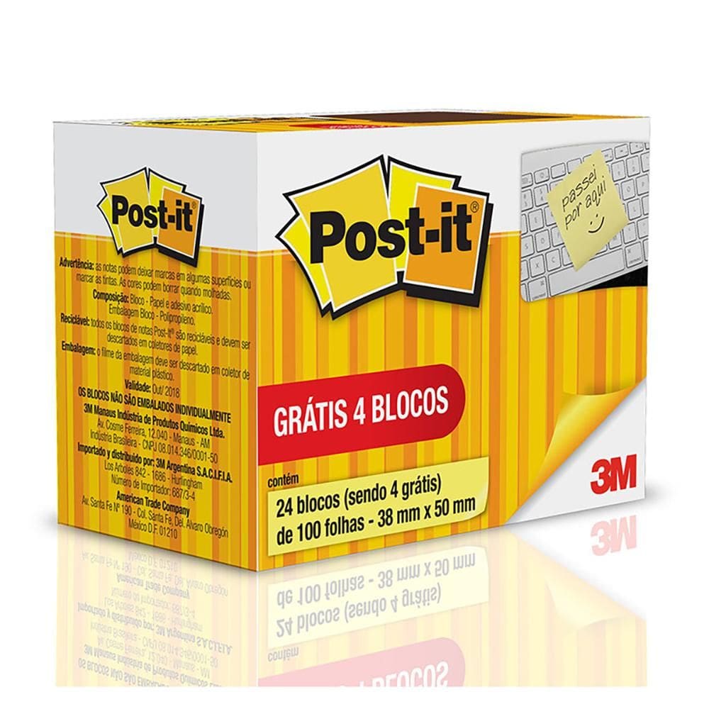 Bloco Post It 653 amarelo 100 fls leve 24 pague20 3M