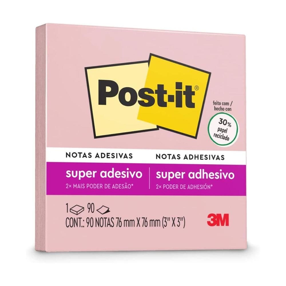 Bloco de notas adesivas Pos-it Sal Rosa 76x76mm 90fls 3M