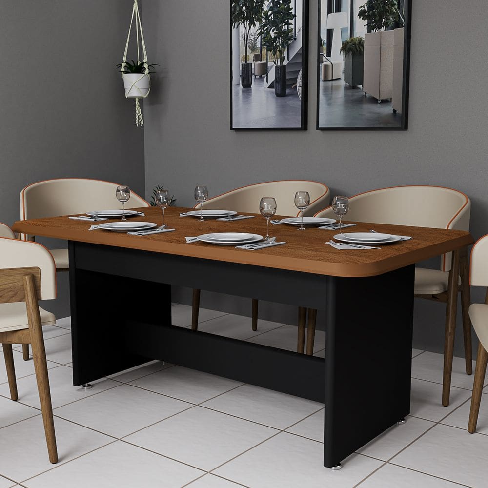 Mesa Para Sala De Jantar Cozinha Retangular 6 Lugares Tampo MDF
