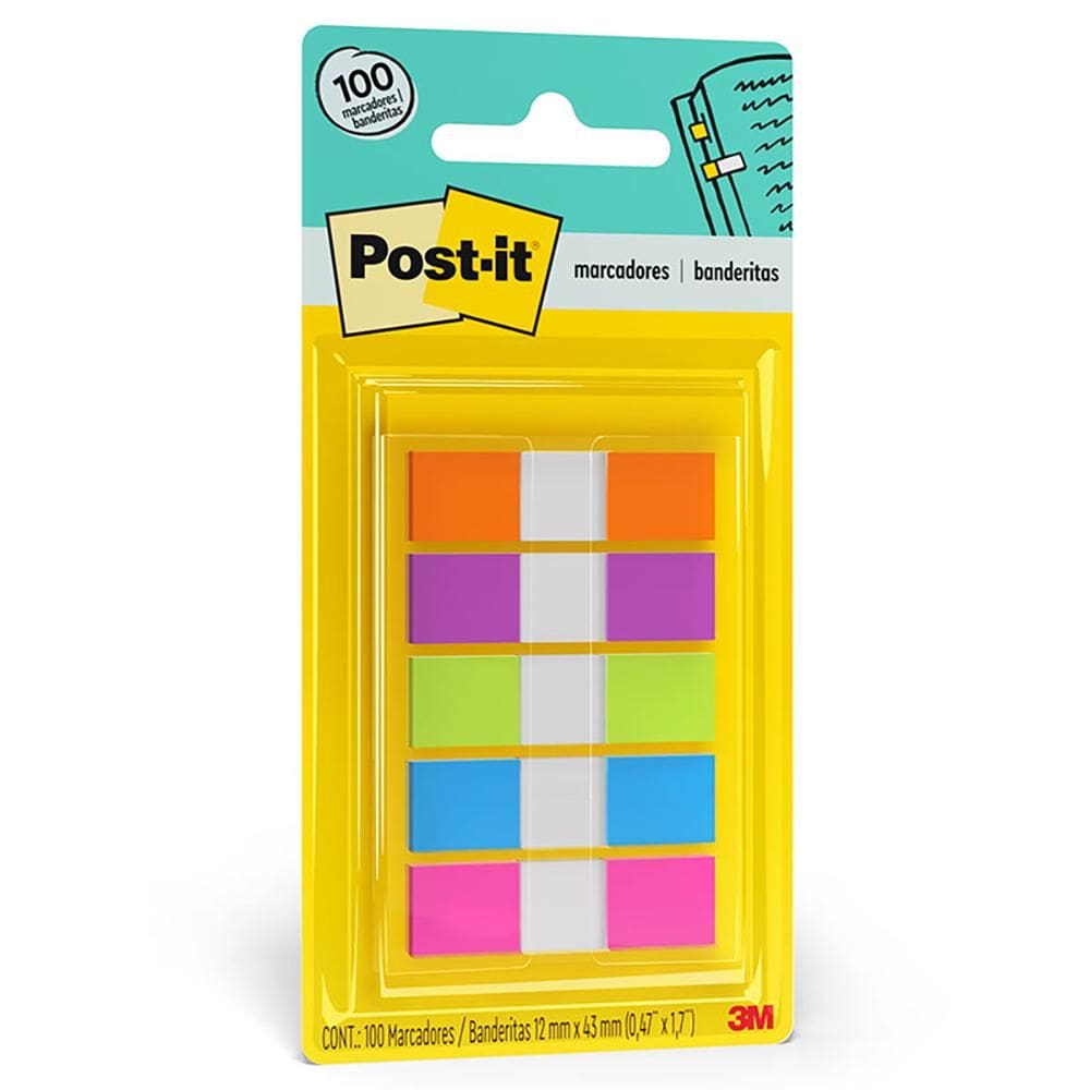 Post It tape flags 5 cores neon com 100 fls 3M