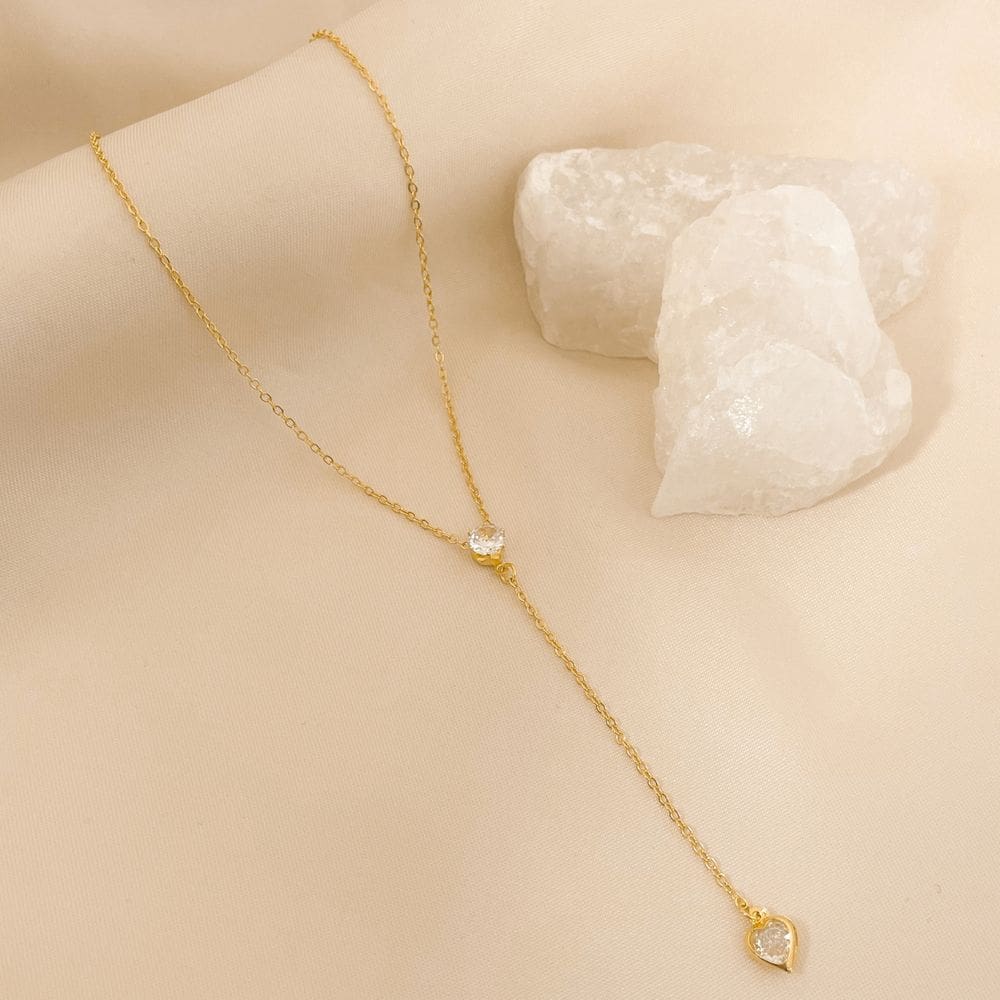 Colar Gravatinha Ponto de Luz e Coraçãozinho Banhado a Ouro