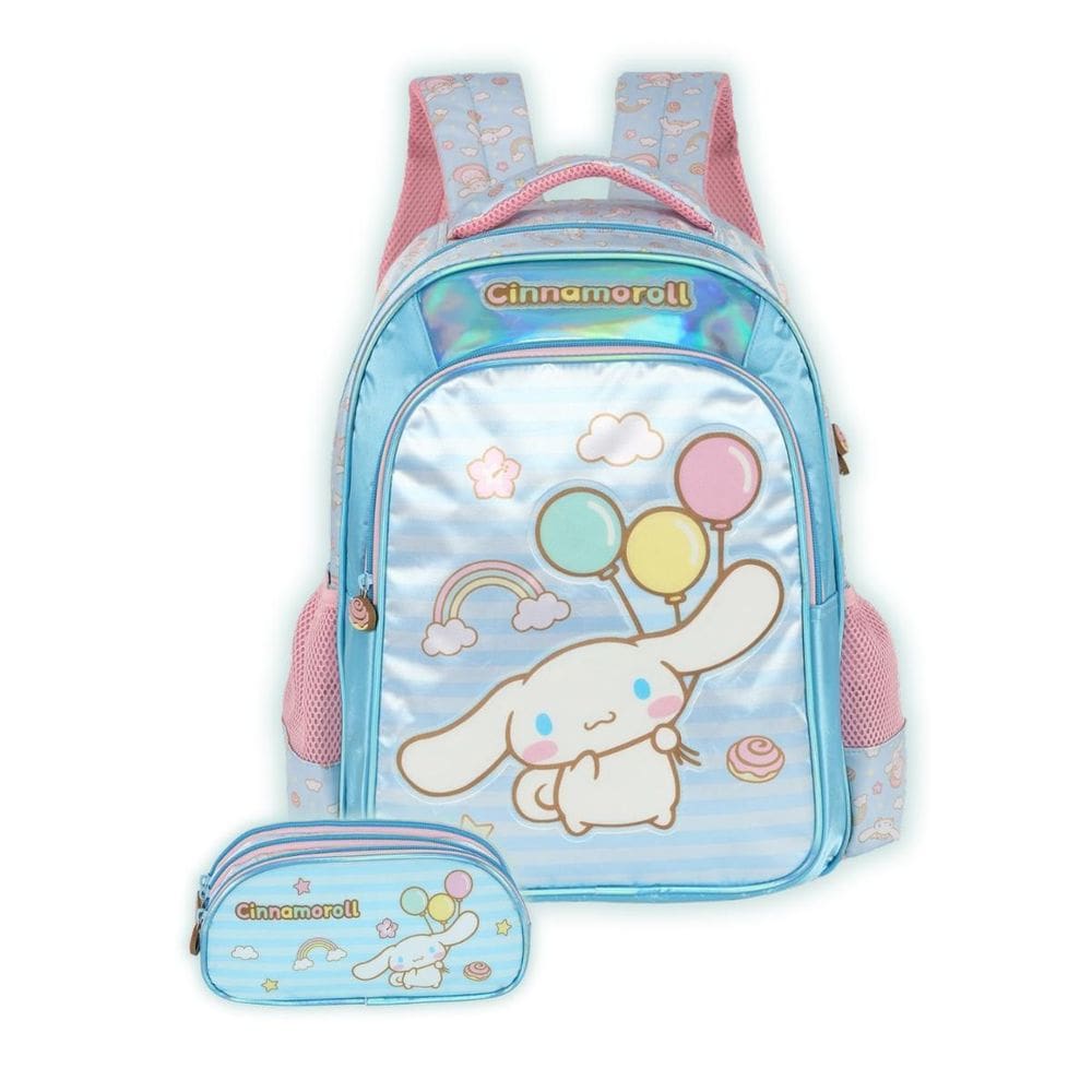Kit Mochila Cinnamoroll Costas E Estojo Triplo Escolar Kids