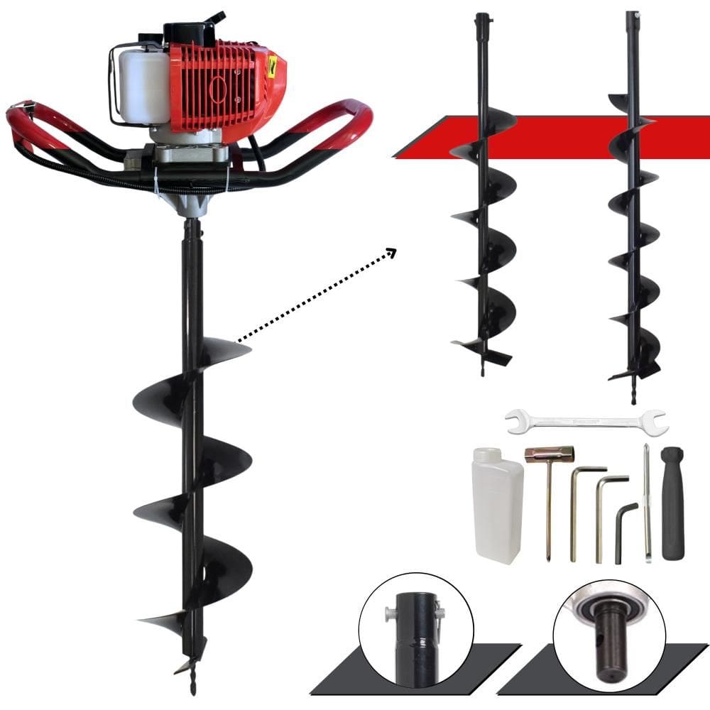 Kit Perfurador de Solo Completo Anmax GD520B À Gasolina 2T 52cc 2,2HP de Potência Alta Rotação Com Brocas 80x10cm, 80x15cm e 80x20cm