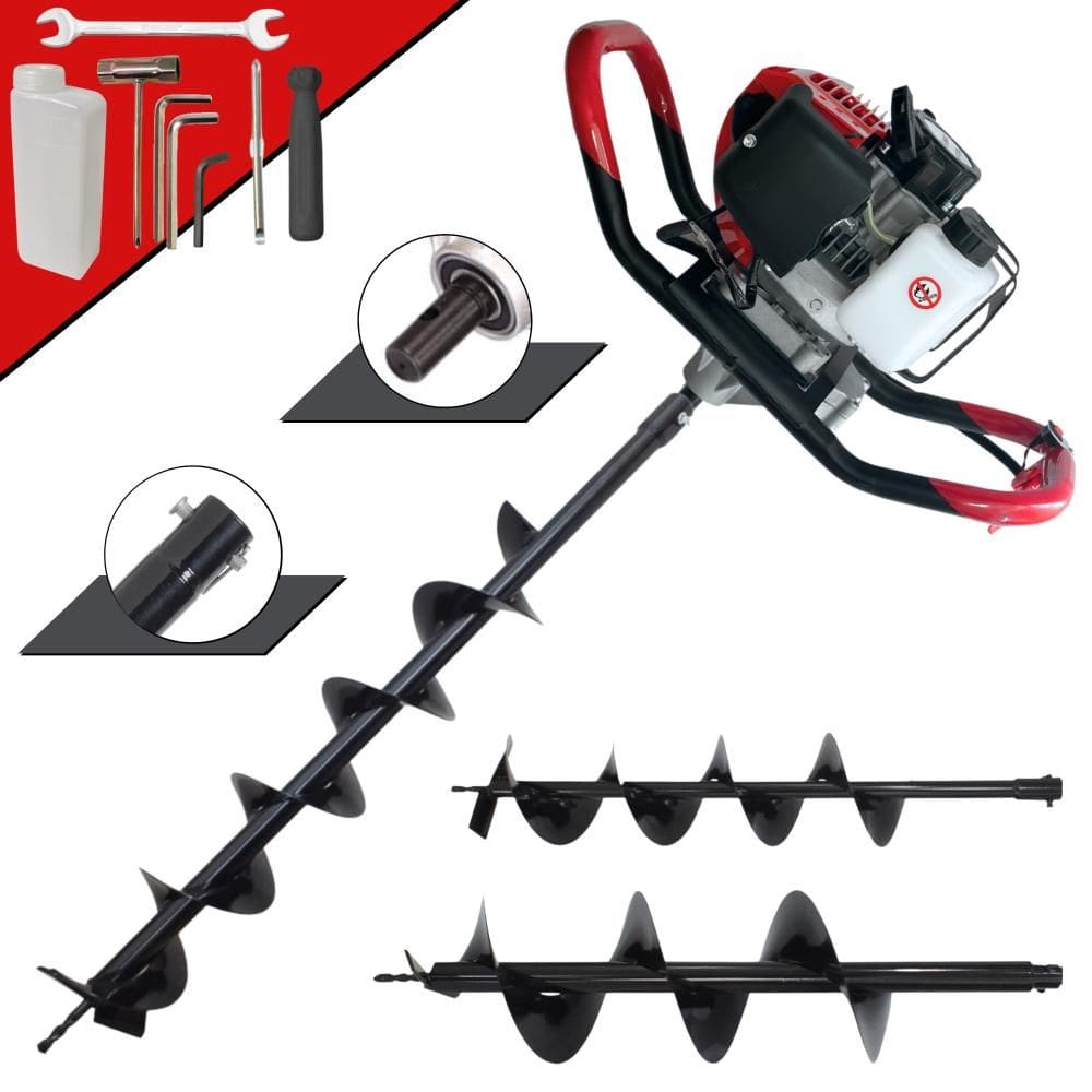 Perfurador Polaca Cavadeira Anmax GD520-B À Gasolina 2T 52cc 2,2HP Ignição CDI Para Construção Civil Com Kit Brocas 80x10cm, 80x15cm e 80x20cm