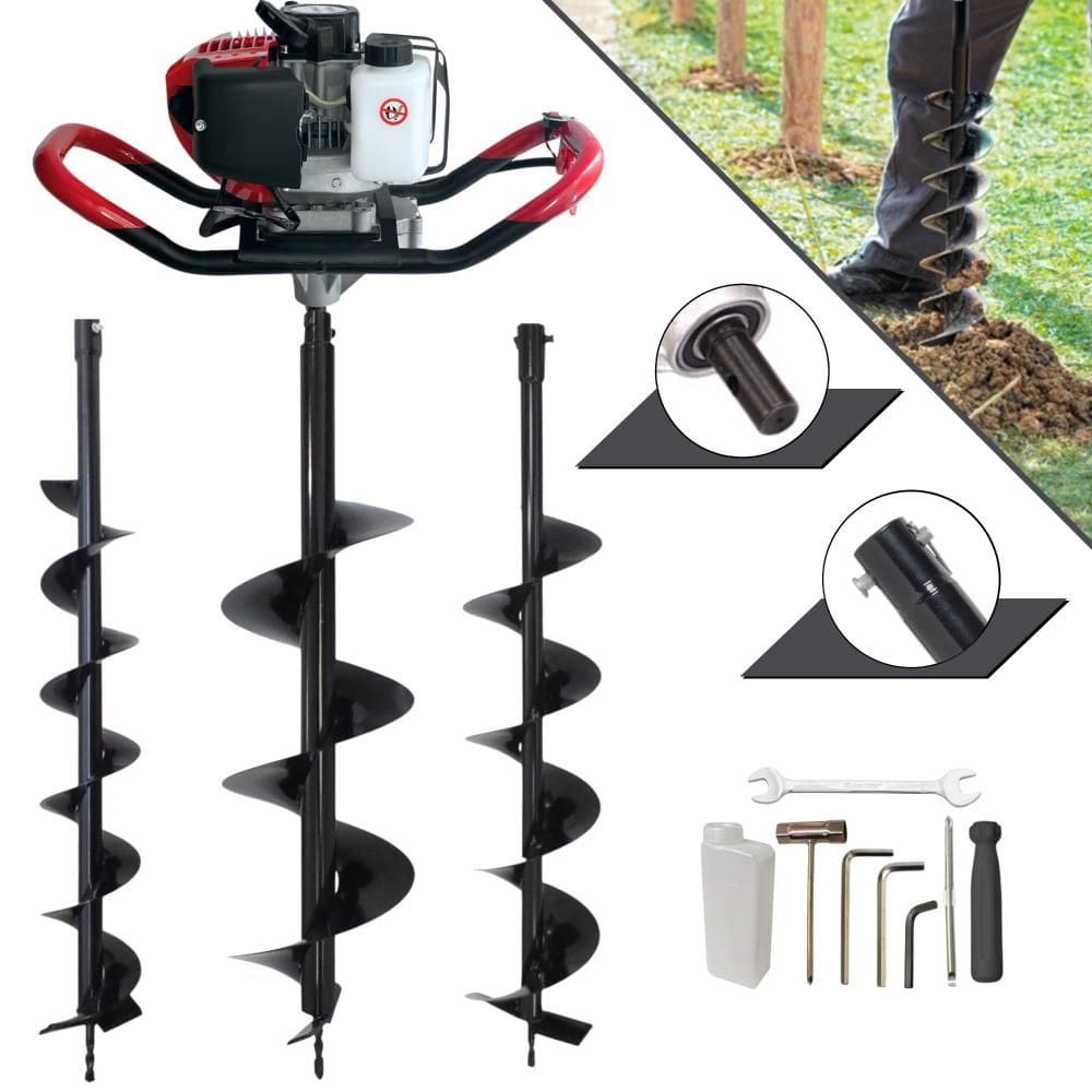 Perfurador de Solo Profissional Anmax GD520B À Gasolina 2T 52cc 2,2HP de Potência + KIT 3 Brocas 80X10 80X15 80X20 Para Plantio e Construção Civil