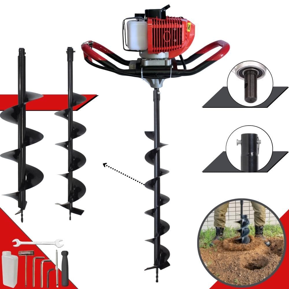 Perfurador de Solo Trado Motorizado Anmax GD520B À Gasolina 2T 52cc 2,2HP 7.000rpm + KIT 3 Brocas 80x10cm, 80x15cm e 80x20cm P/ Elevação de Cercas
