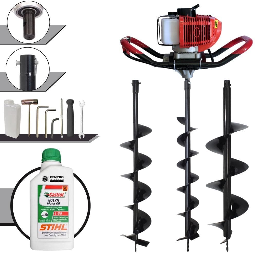 Polaca Cavadeira Motorizada Anmax GD520-B À Gasolina 2T 52cc 2,2HP 7.000rpm Perfurador Com Brocas 80x10cm, 80x15cm e 80x20cm + ÓLEO STIHL 2T