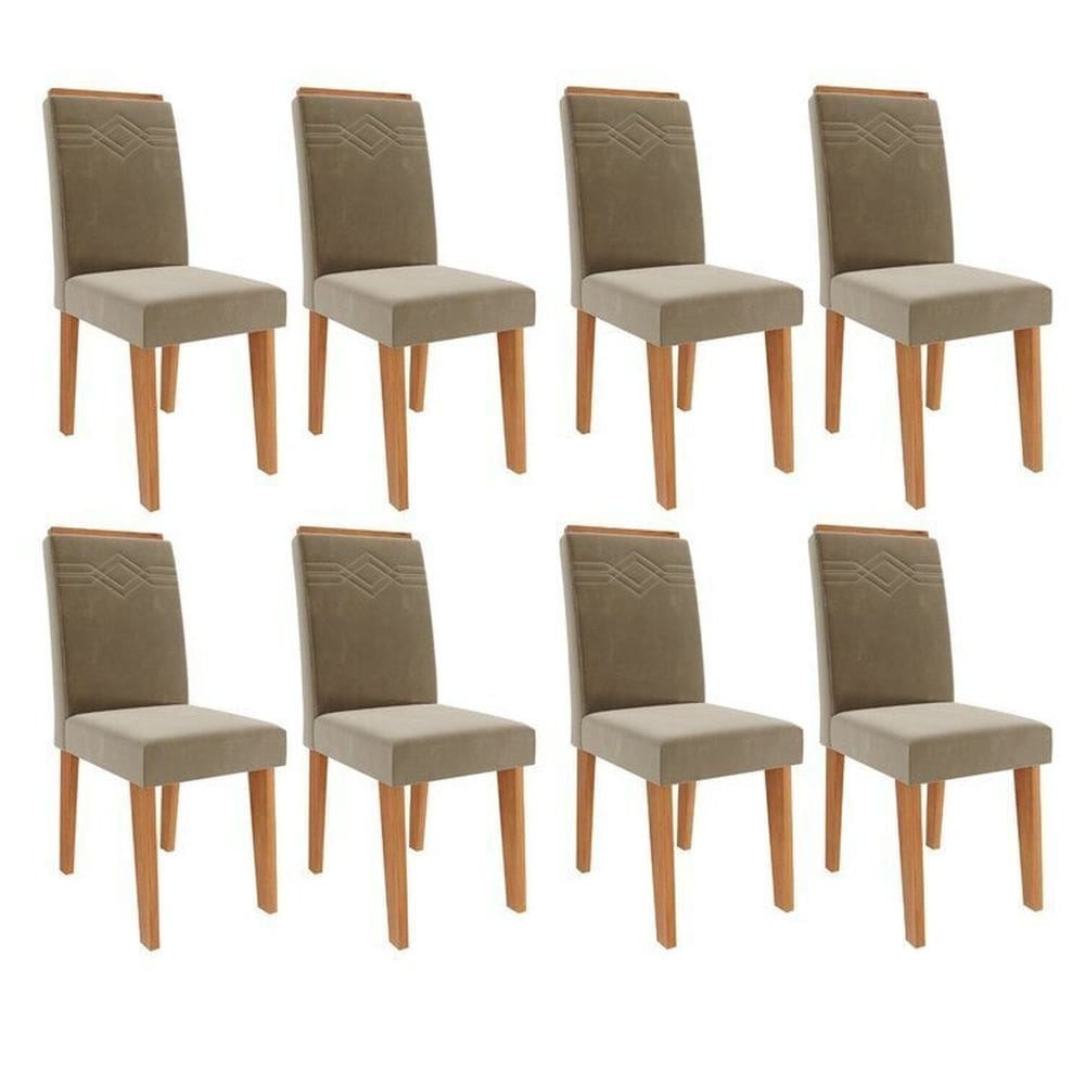 Kit 8 Cadeiras para Sala de Jantar Estofadas Tais Cinamomo/Joli