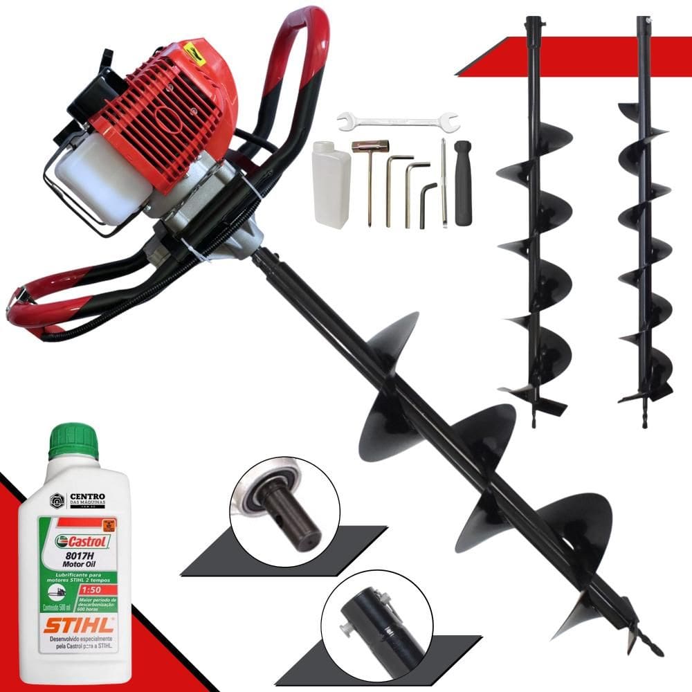 Trado Motorizado Anmax GD520B À Gasolina 2T 52cc 2,2HP 7.000rpm Perfurador de Solo Profissional Com Brocas 80x10cm 80x15cm 80x20cm + ÓLEO STIHL 2T