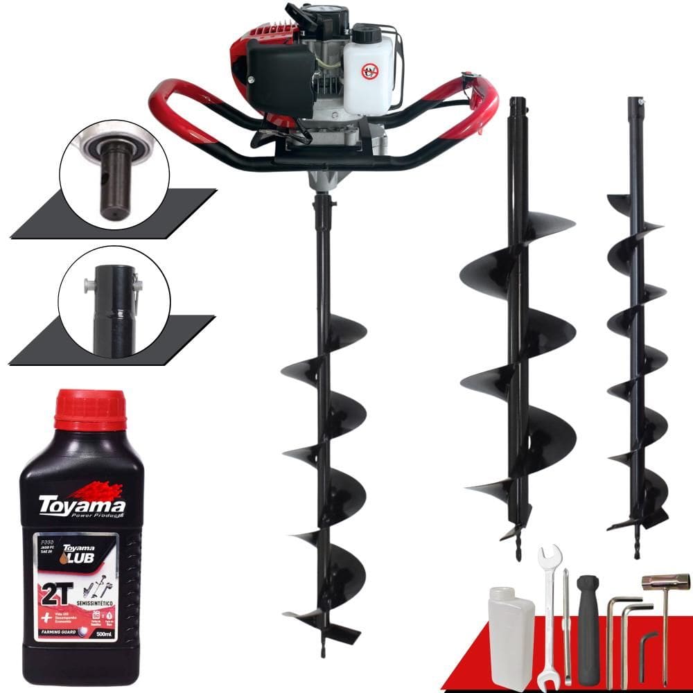 Perfurador de Solo Anmax GD520-B À Gasolina Motor 2T 52cc 2,2HP 7.000rpm Empunhadura Ergonômica + Brocas 80x10, 80x15 e 80x20 + ÓLEO TOYAMA 2T