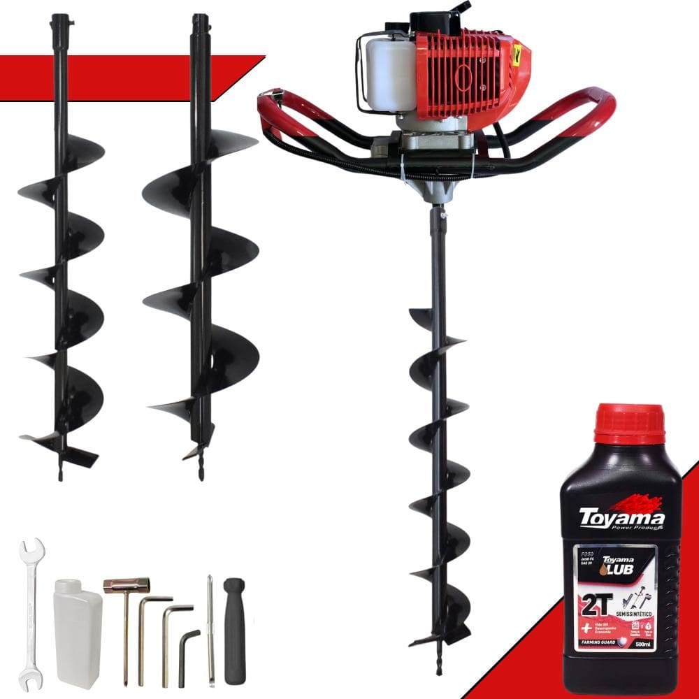 Polaca Cavadeira Motorizado Anmax GD520B À Gasolina 2T 52cc 2,2HP Alta Rotação Perfurador Com Brocas 80x10cm, 80x15cm e 80x20cm + ÓLEO TOYAMA