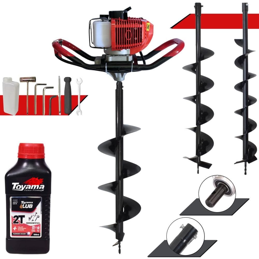 Perfurador de Polo Profissional À Gasolina Anmax GD520-B 2,2HP de Potência 52cc 7.000rpm + Conjunto de Brocas 80x10, 80x15 e 80x20 + ÓLEO TOYAMA
