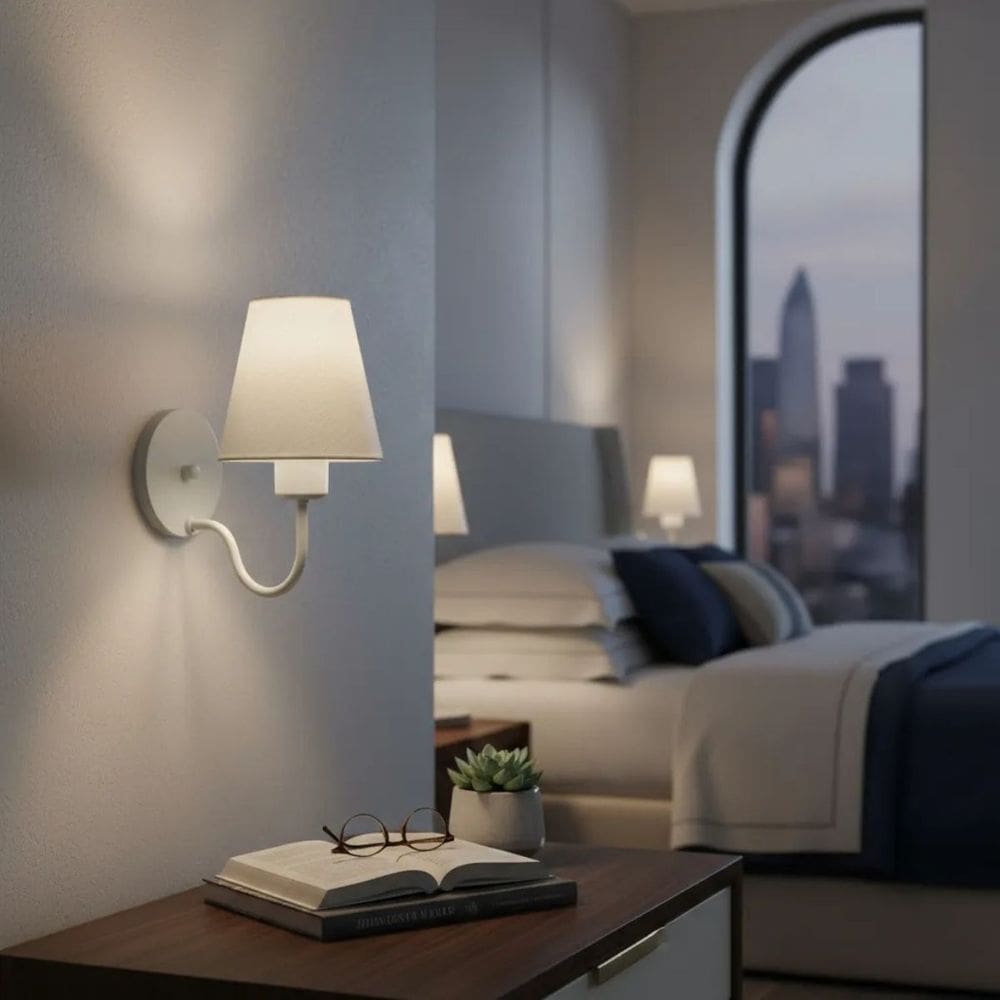 Arandela de Parede Vivare AR-2035BRBR Cúpula em Tecido Branco