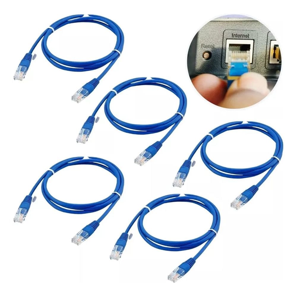Cabo Patch Cord Cat5 E Azul 1,0Mt - Kit 5 Pçs