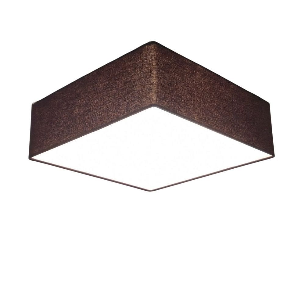 Lustre Plafon Sobrepor Quadrado Vivare CQF5015LC Cúpula em Tecido Cor Café 50x50x15cm