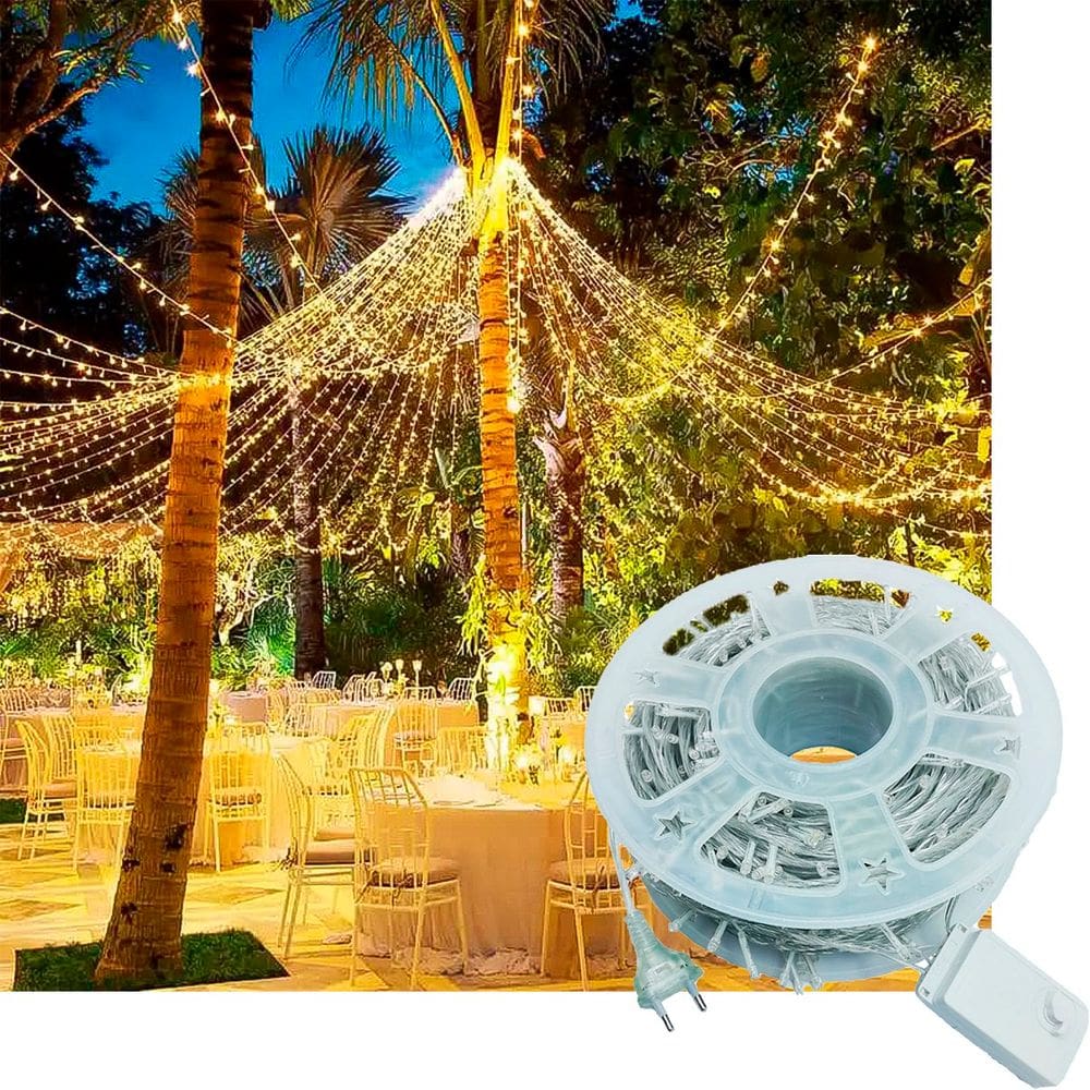 Pisca Cordão Varal Natal 600 Lâmpadas LEDs Amarelo 220v 100m
