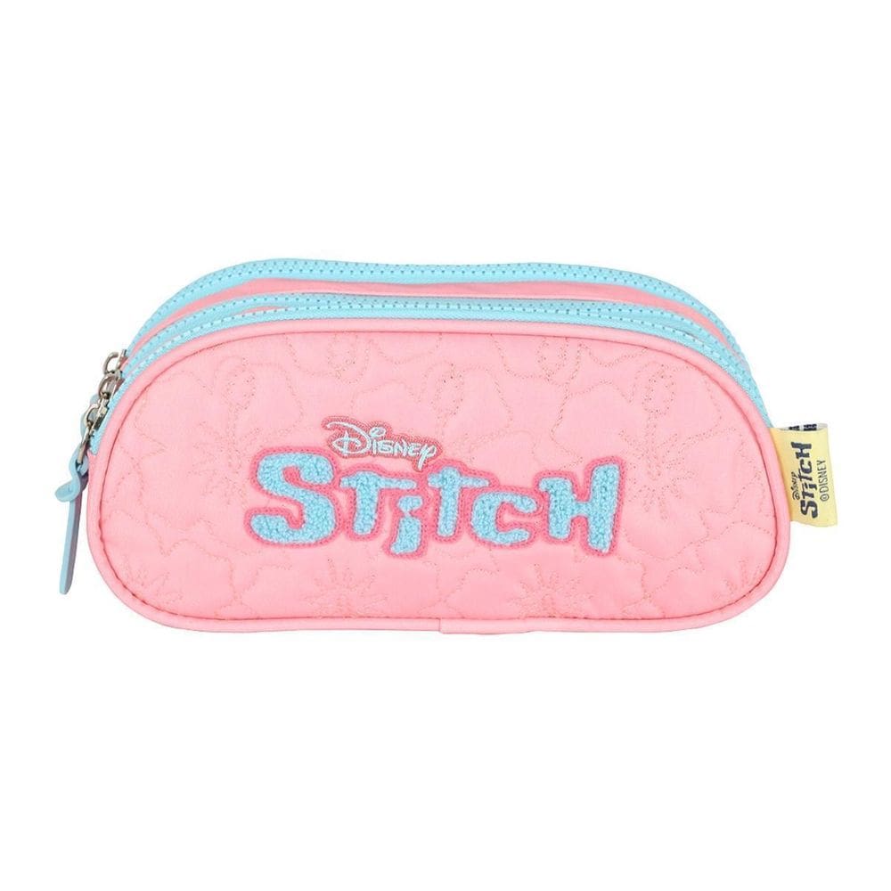 Estojo Stitch Triplo Infantil Passeio Meninas Escolar Rosa