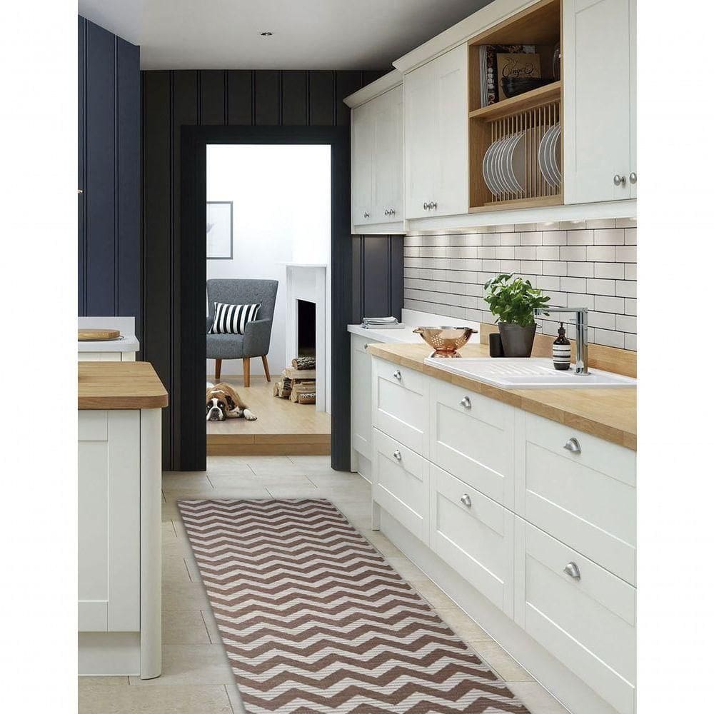 Tapete Passadeira Emborrachada Antider 65cm Venda Por Metro Zigzag Cinza Marrom