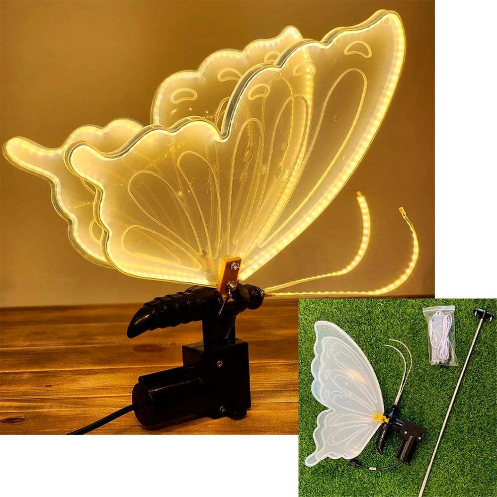 Borboleta LEDs Amarelo Natal Movimento Suporte Bivolt 60cm