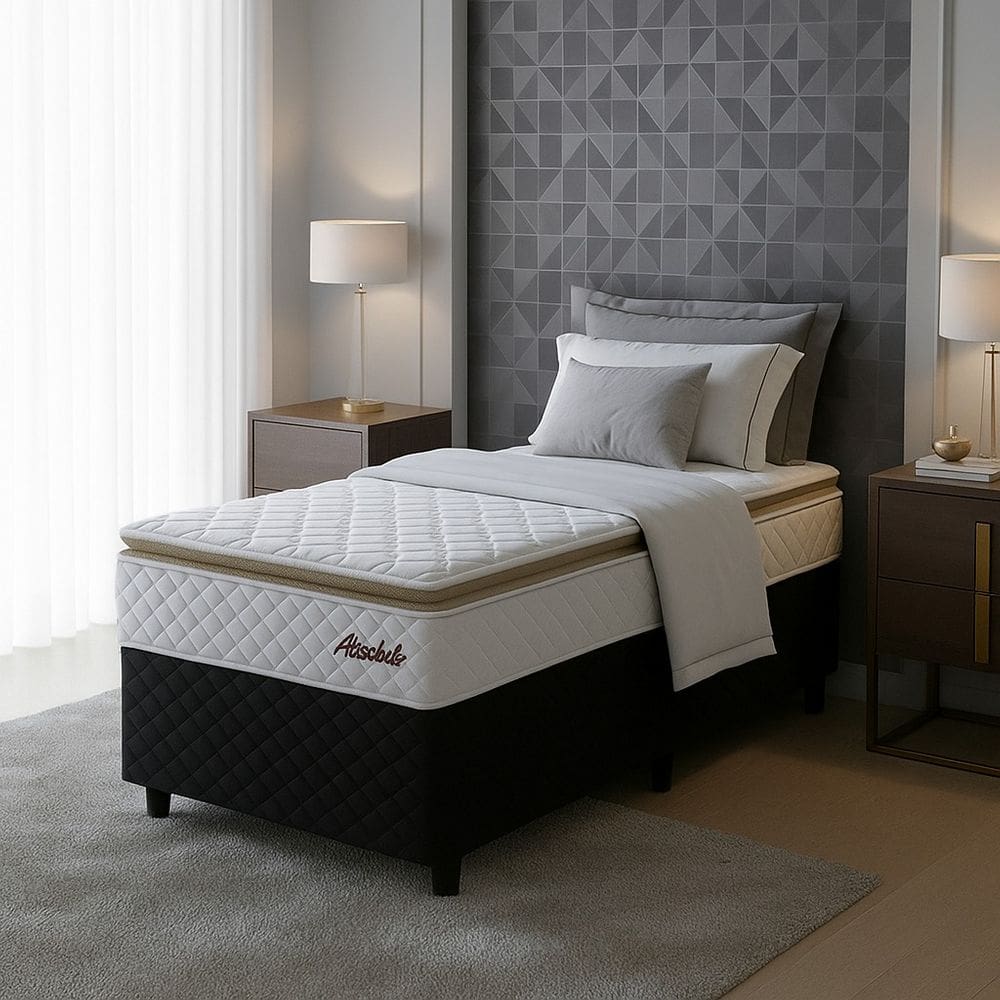 Cama Box Baú Colchão Solteiro Molas Ensacadas Absoluto Pillow Top 88x188x64cm