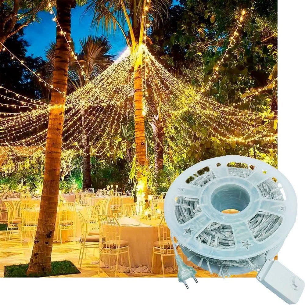 Pisca Cordão Varal Natal 600 Lâmpadas Leds Amarelo 100m 220v
