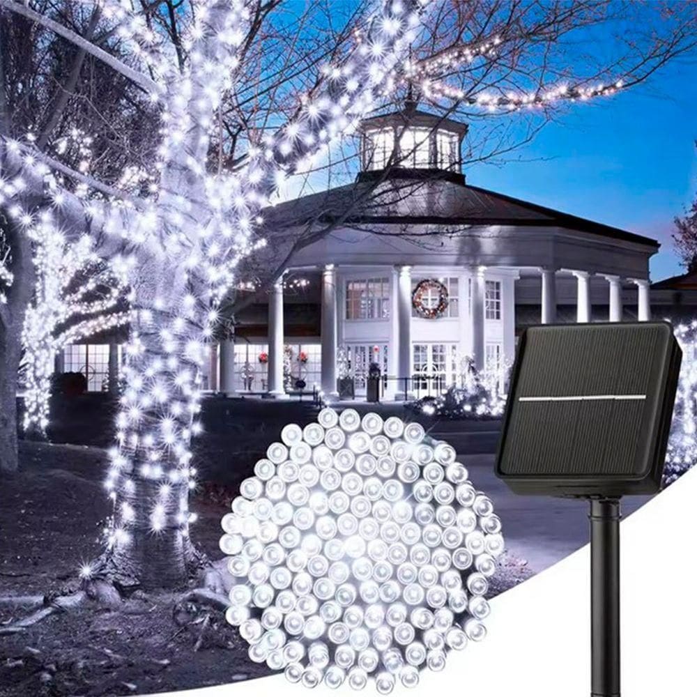 Pisca Cordão Externo Solar Natalino 1000 Leds Branco De 100m