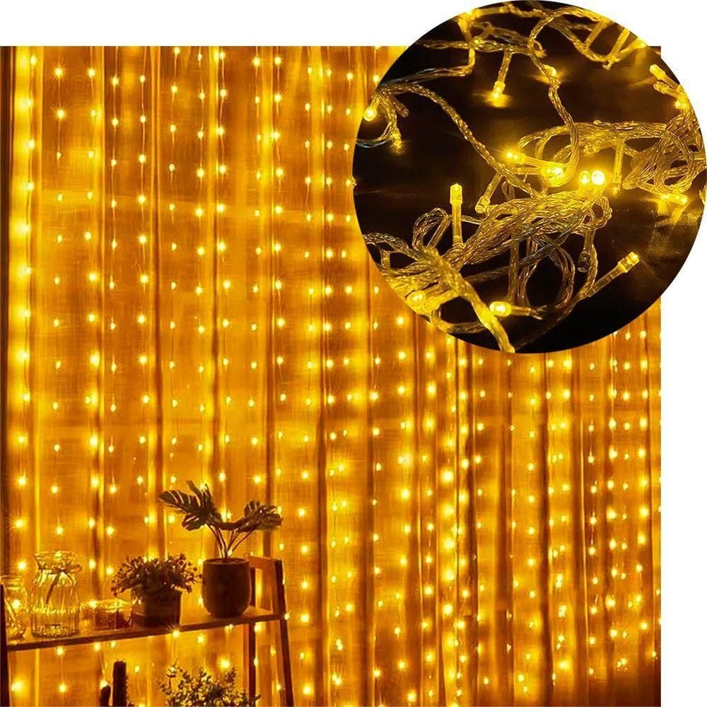 Pisca Cortina Natalina 900 Lâmpadas Led Amarelo De 127v 4x3m
