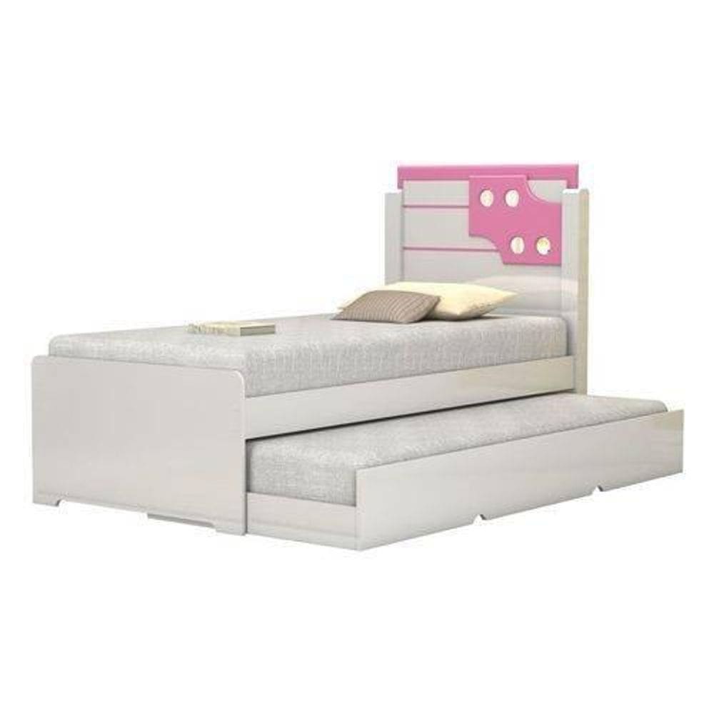 Cama de Solteiro Bibox Luiza Branco com Rosa/ com auxiliar - Vitamov 0420872
