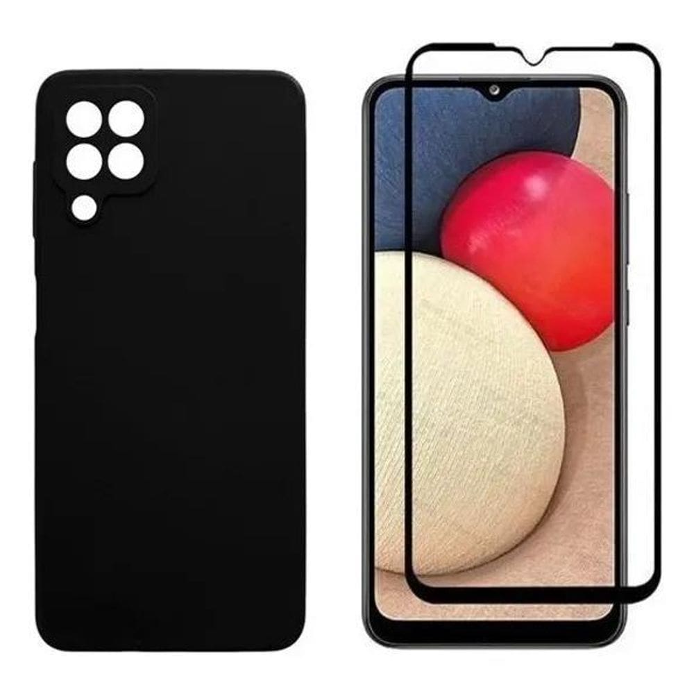 2X Capa Silicone Aveludada Preta Para Galaxy A22 4G + Pelicu