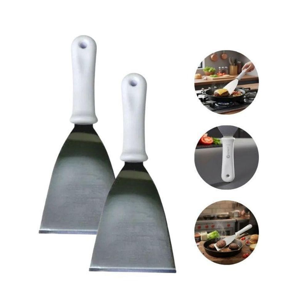 Kit 02 Espátulas Reta Inox 24Cm/23,5Cm Hamburguer Grelhados