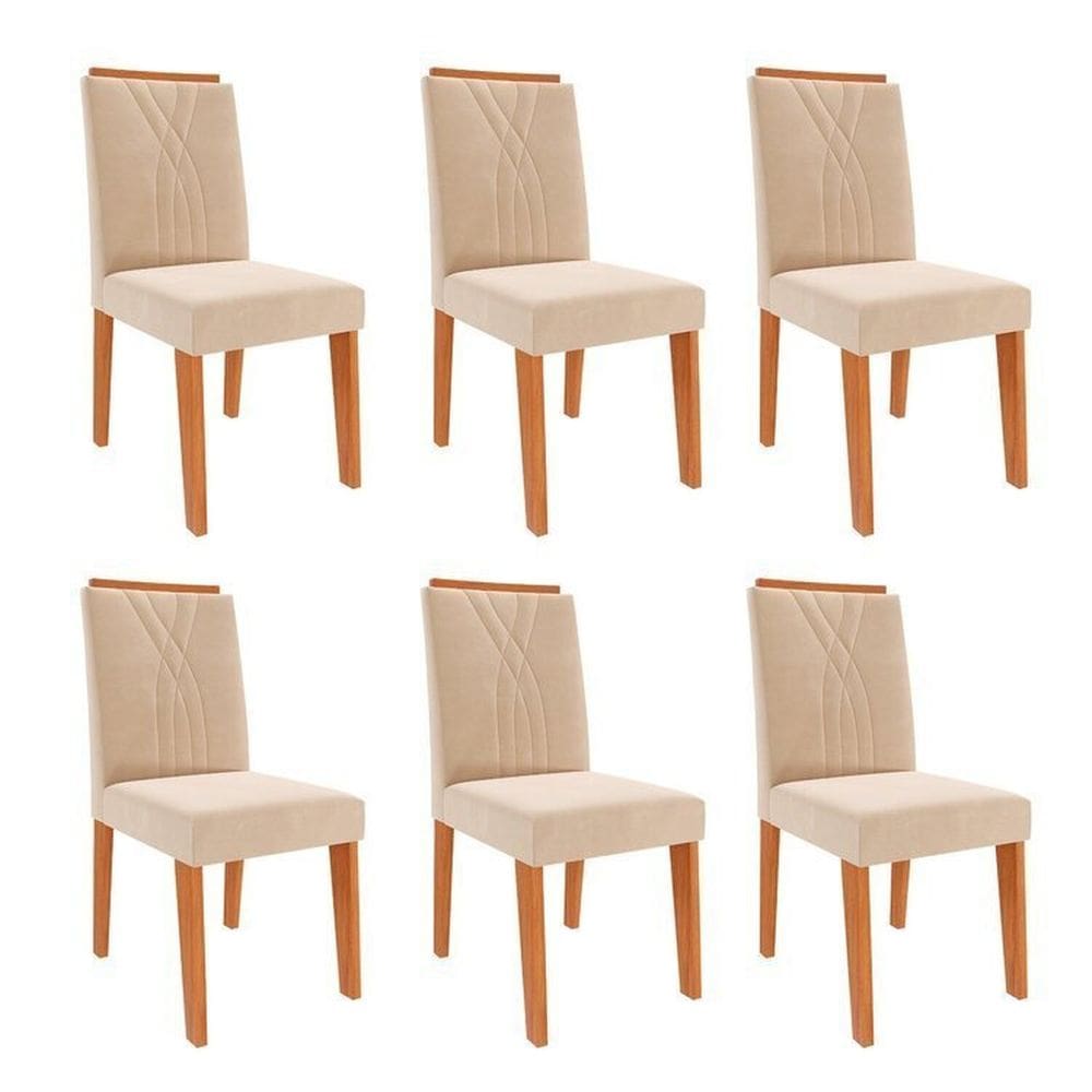 Kit 6 Cadeiras para Sala de Jantar Estofadas Nicole Cinamomo/Nude